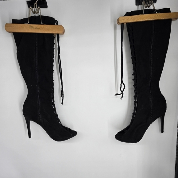 Rogue Shoes Women 10 True Love Open Toe Knee High Boots Black - Picture 5 of 5